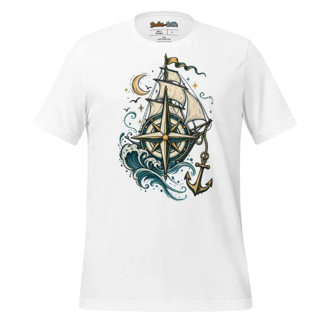 Compass Rose T Shirt with Anchor Adventure Doodle