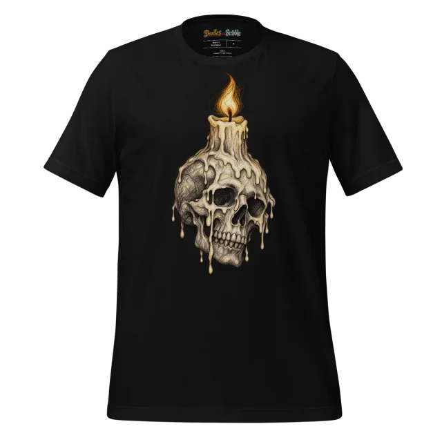 Melting Skull Candle T Shirt with Halloween Scribble Art alternate view