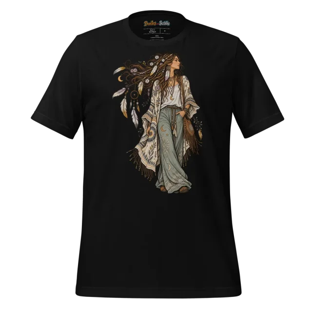 Bohemian Spirit T Shirt with Enchanting Portrait Doodle alternate view
