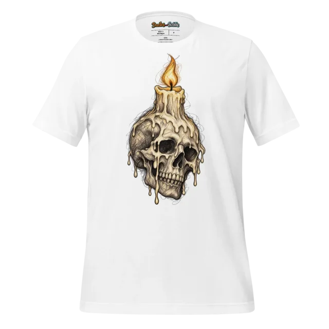 Melting Skull Candle T Shirt with Halloween Scribble Art