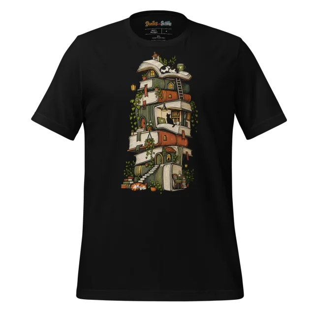 Bookshelf Doodle T Shirt Narrative Artistic Design alternate view