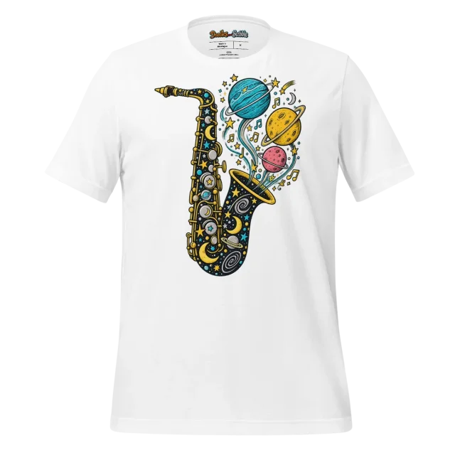 Celestial Music T Shirt with Cosmic Melody Doodle