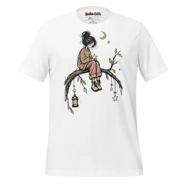 Solemn Figure T Shirt with Reflective Doodle Art
