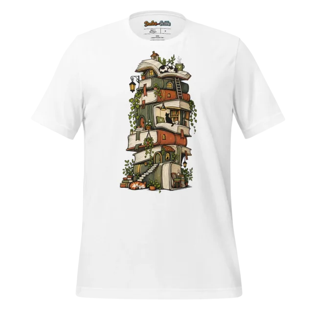 Bookshelf Doodle T Shirt Narrative Artistic Design