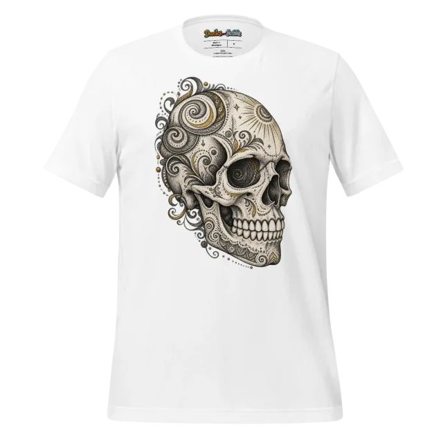 Realistic Skull T Shirt with Halloween Doodle