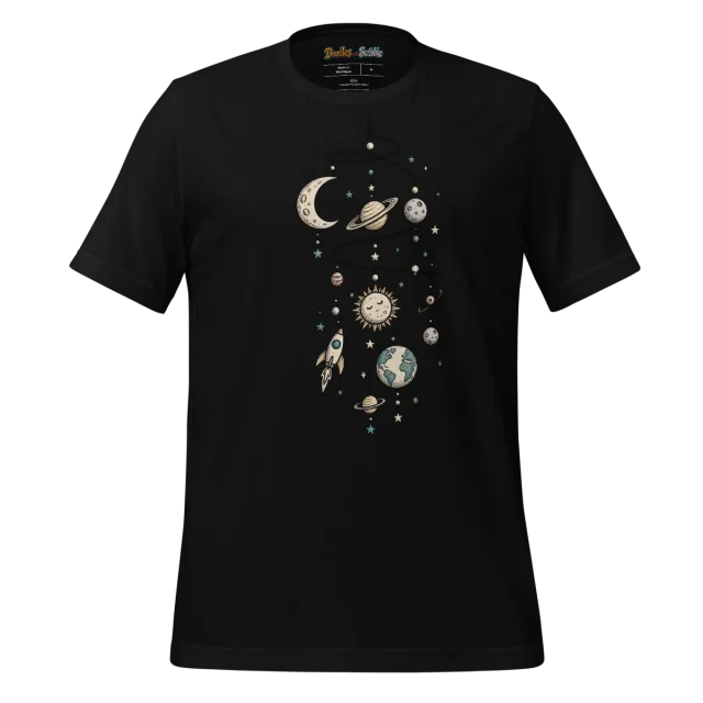 Celestial Orbit T Shirt with Whimsical Space Doodles alternate view