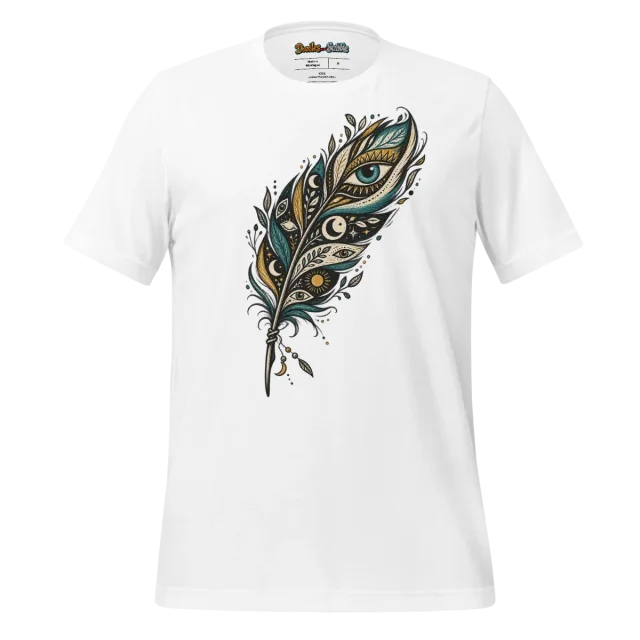 Eye Feather T Shirt with Mystical Gaze Doodle
