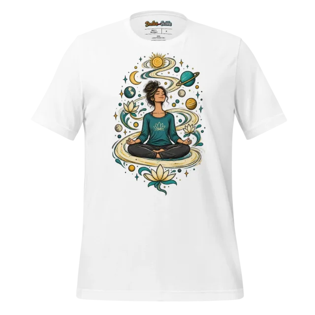 Cosmic Meditation T Shirt with Serenity Swirl Doodle