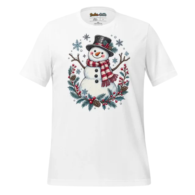 Festive Snowman T Shirt with Winter Wonderland Doodle