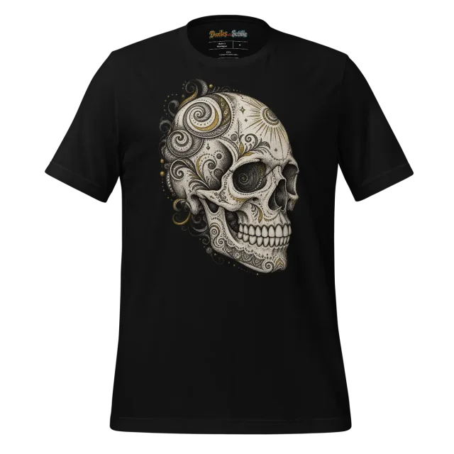 Realistic Skull T Shirt with Halloween Doodle alternate view