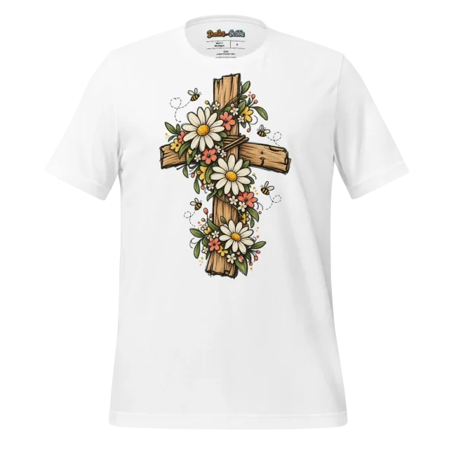 Easter Bloom Cross T Shirt Lively Floral Doodle