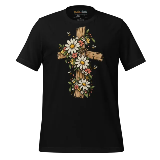 Easter Bloom Cross T Shirt Lively Floral Doodle alternate view