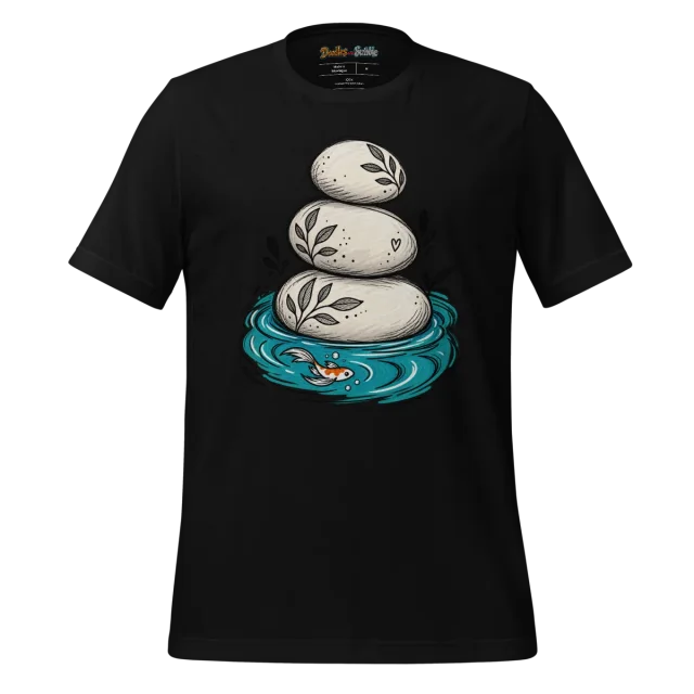Pebble Stack T Shirt with Rippled Water Zen Doodle alternate view