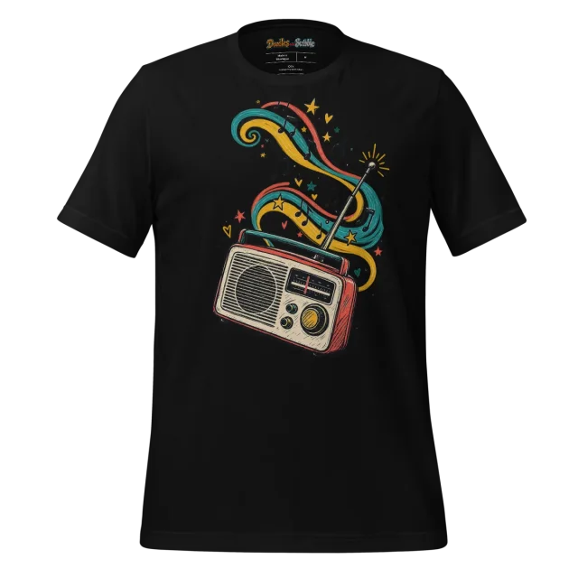 Retro Radio T Shirt with Music Wave Scribble Illustration alternate view