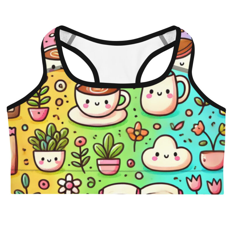 Artistic Coffee Time Cute Doodles Sports Bra product image