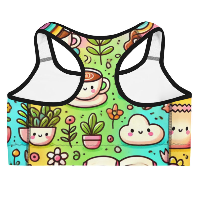 Coffee Time Sports Bra with Cute Doodles alternate view