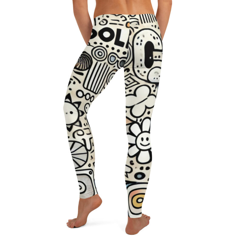Artistic Cloud Doodle Leggings with Geometric Art alternate view