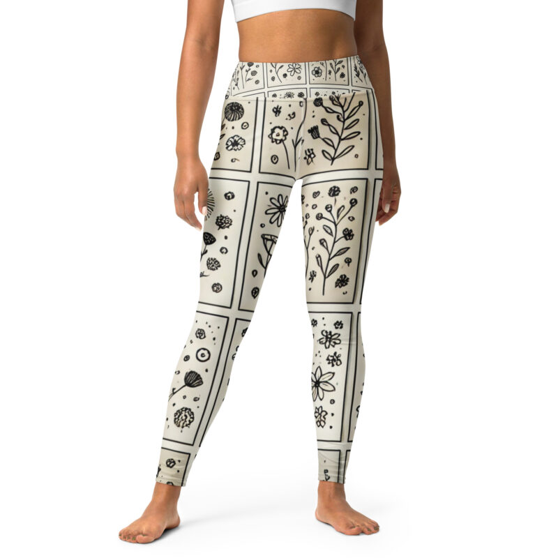 Artistic Yoga Leggings with Floral Doodles
