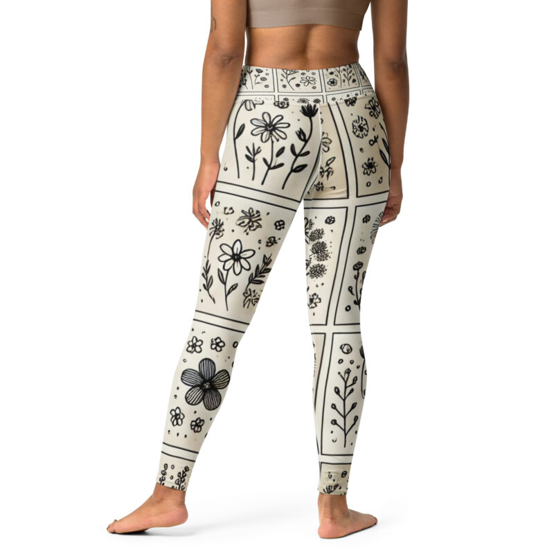 Floral Doodle Yoga Leggings with Artistic Flower Print alternate view