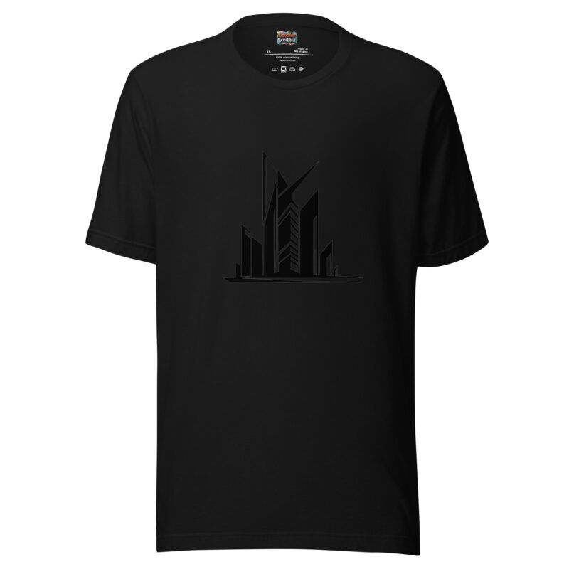 Building Facade T-Shirt with Asymmetrical Cityscape Doodle alternate view