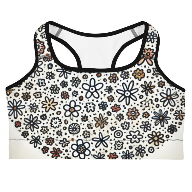 Black, White, and Pink Circular Floral Sports Bra