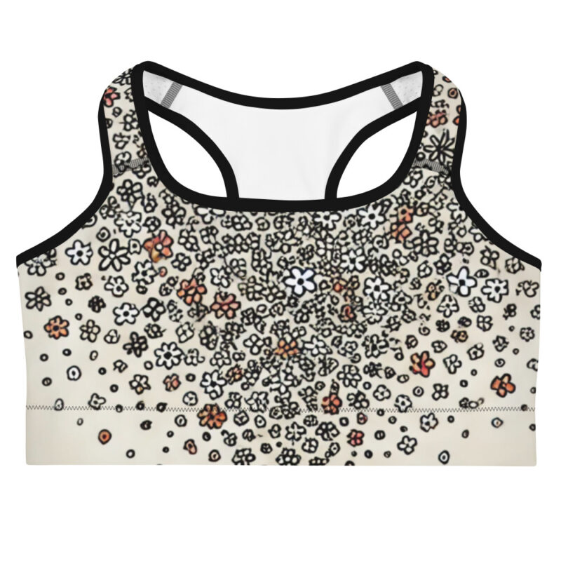 Black, White, and Pink Heart Floral Sports Bra