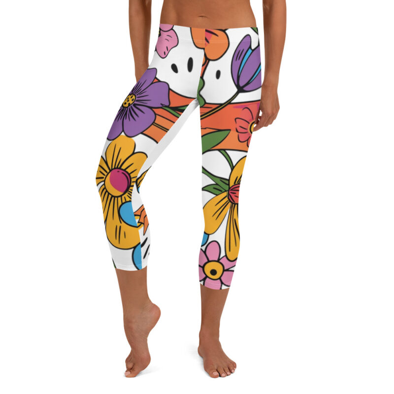 Botanical Tree Capri Leggings with Doodle Art alternate view