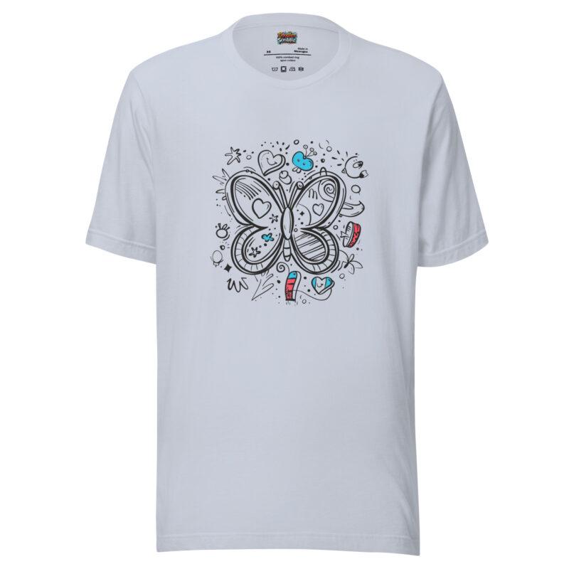 Butterfly Doodle Dream T-Shirt with Playful Heart Whispers