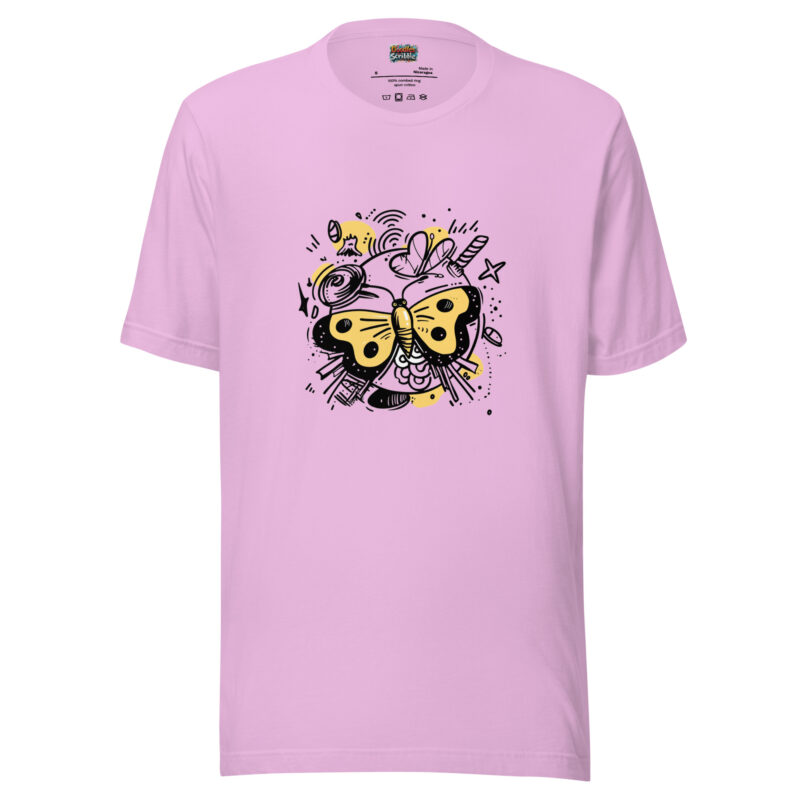 Butterfly Scribble Swirl T-Shirt with Cheerful Yellow Accents