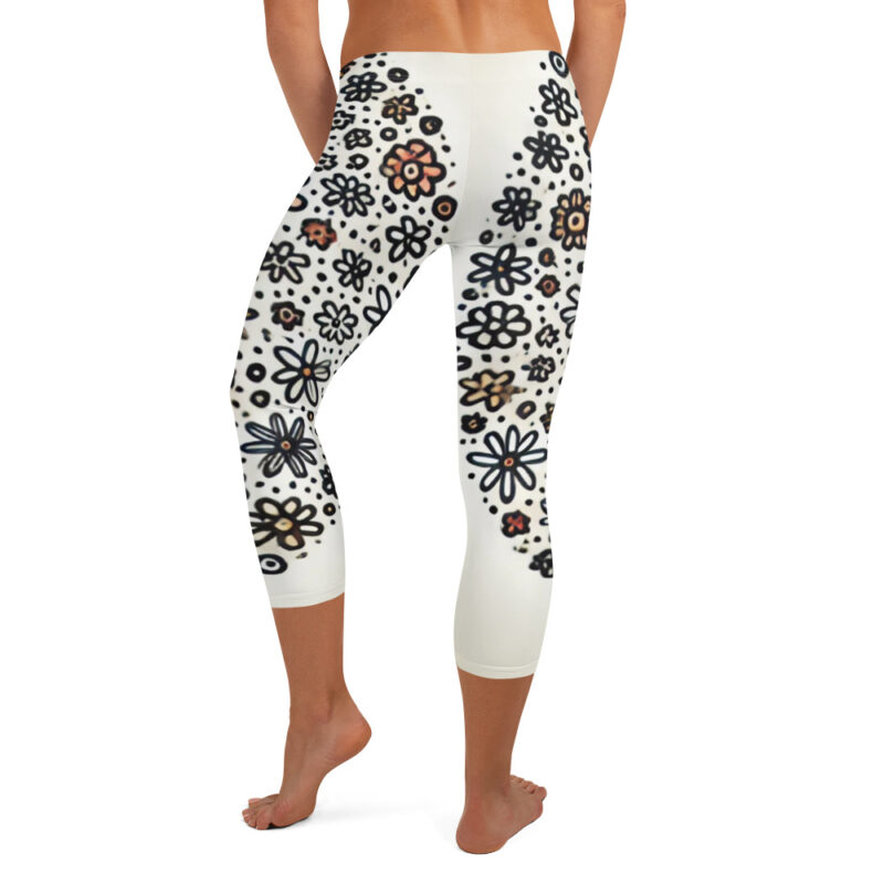 Circular Floral Doodle Capri Leggings for Yoga