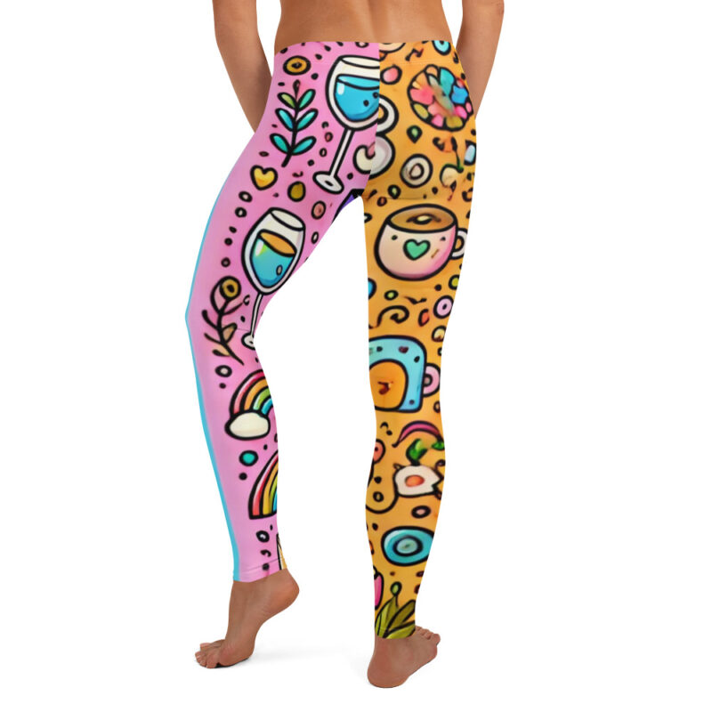 Coffee Wine Leggings with Cute Doodles alternate view