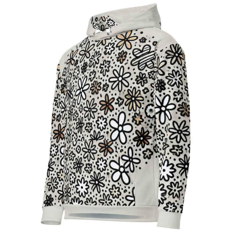 Floral Doodle Hoodie with Black and White Flower Art alternate view