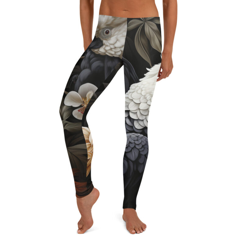 Cockatoo Serenity Full-Length Leggings - Night Garden Elegance