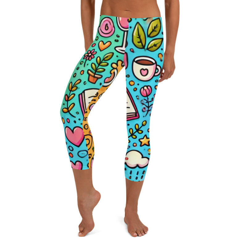 Coffee and Wine Capri Leggings with Cute Doodles alternate view