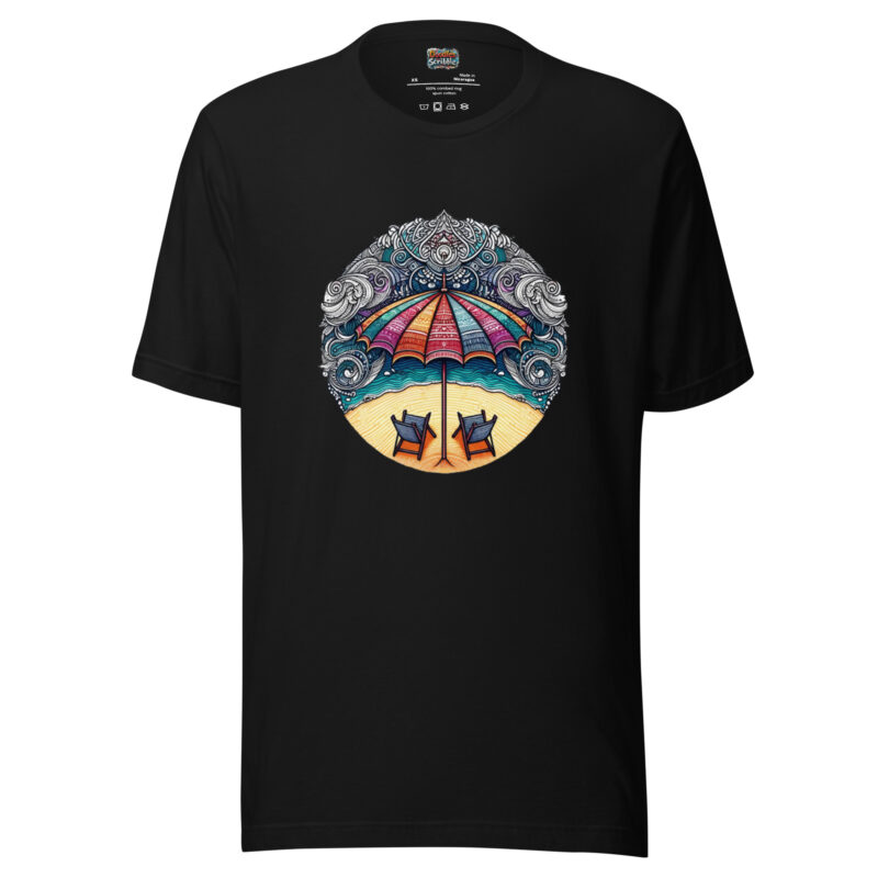 Beach Umbrella T-Shirt with Colourful Sandy Shore Design alternate view