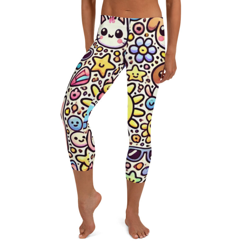Cute Doodles Capri Leggings with Colourful Artwork alternate view