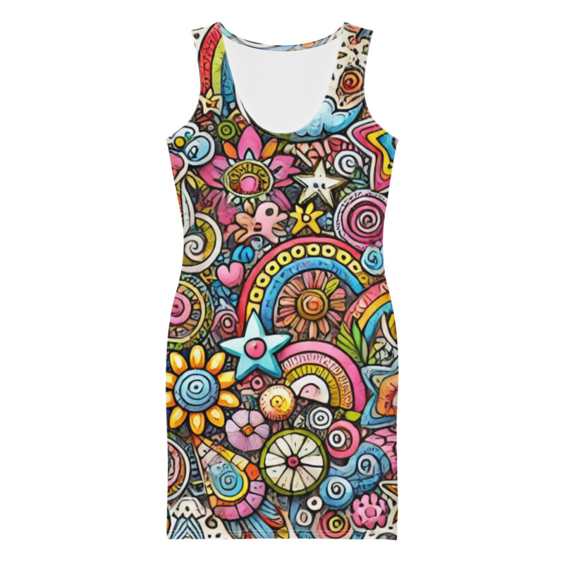 Colourful Whimsical Floral and Star Doodles Bodycon Dress