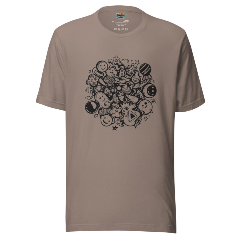 Cosmic Doodle Playground T-Shirt with Whimsical Astro Elements