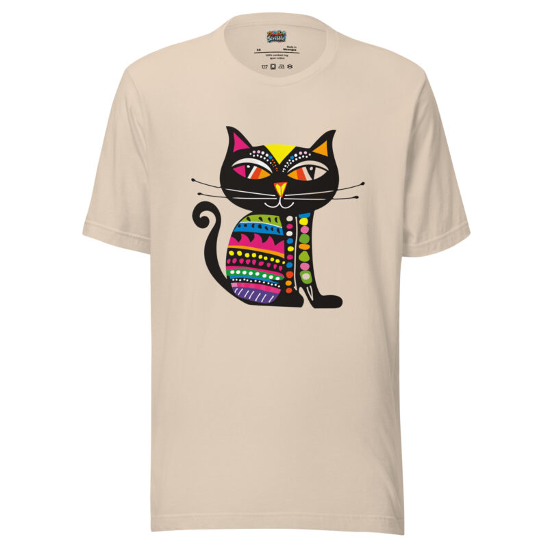 Cosmic Patchwork Cat Doodle Tee