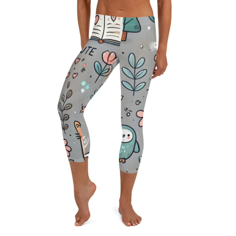 Fox Coffee Capri Leggings with Cute Doodles alternate view