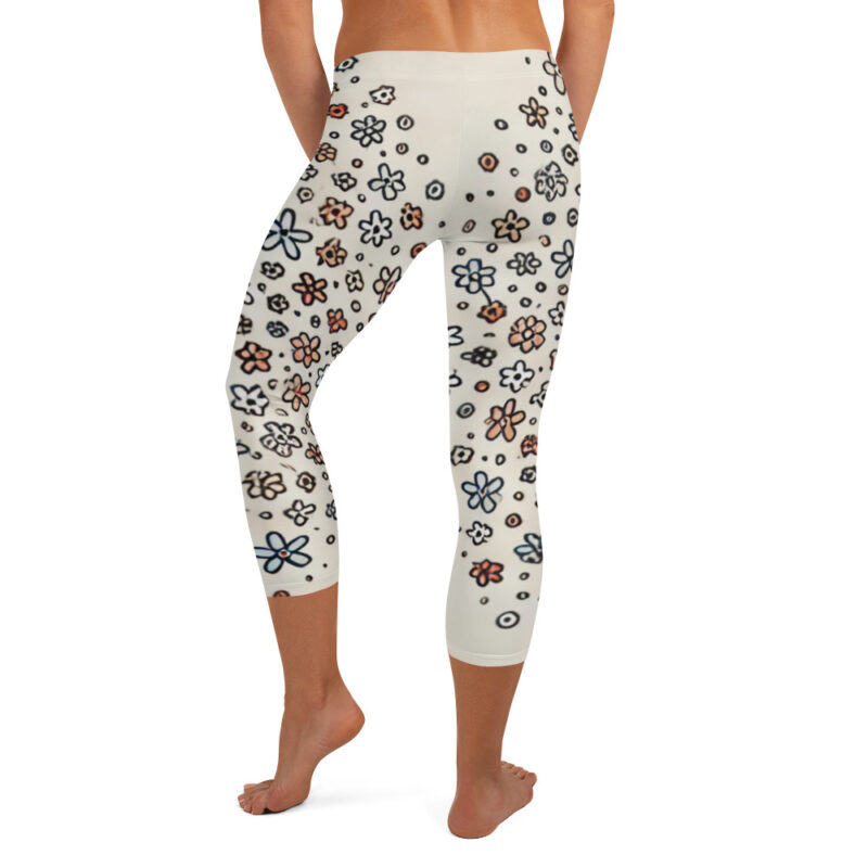 Delicate Floral Doodle Capri Leggings for Yoga
