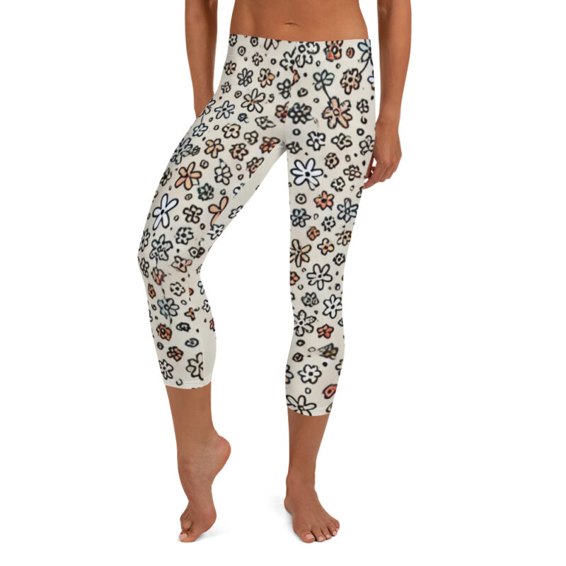 Delicate Floral Doodle Capri Leggings for Yoga alternate view