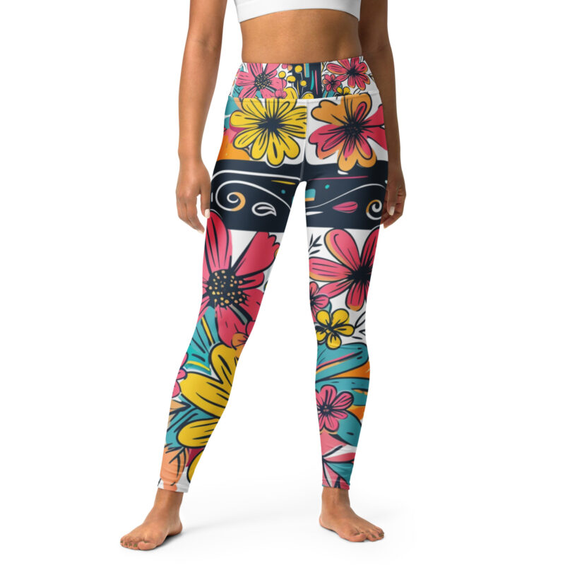 Dynamic Floral Cross Yoga Leggings – Energize Your Workout Routine
