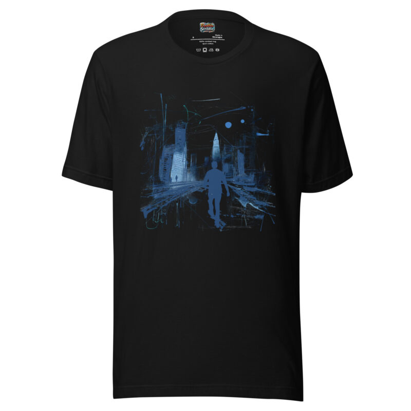 Enigmatic Midnight Cityscape Scribble Silhouette Tee
