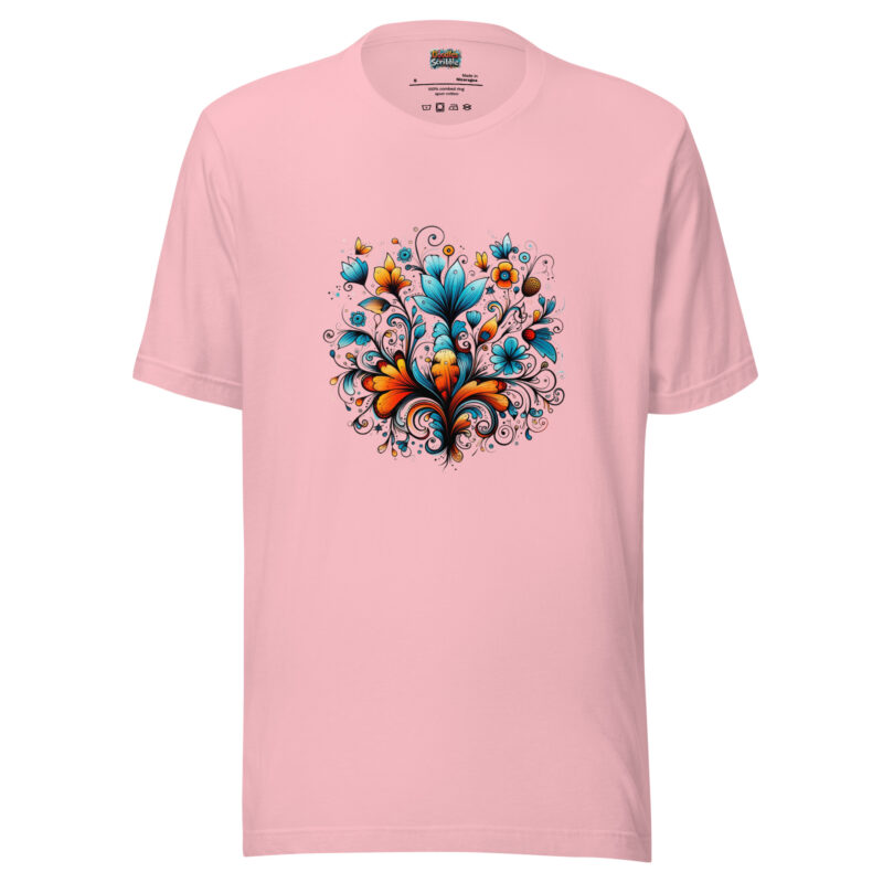 Floral Doodle Elegance T-Shirt - Lively Bloom Illustration