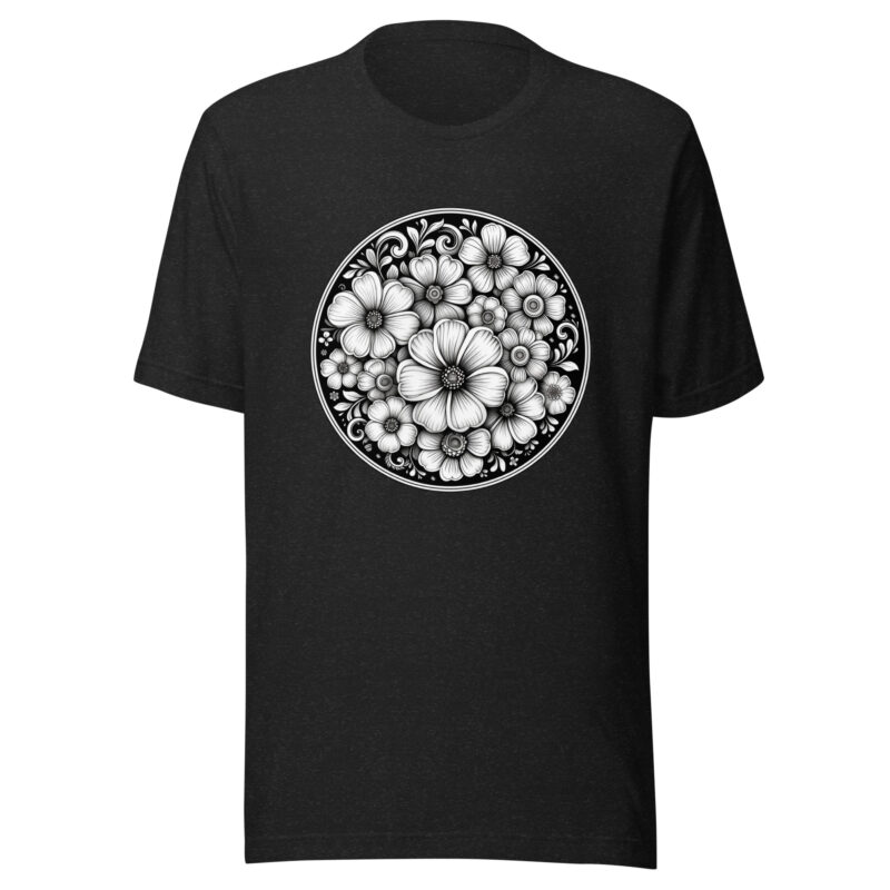 Monochrome Floral T-Shirt with Elegant Bloom Artwork alternate view