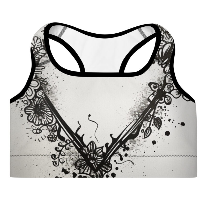 Floral Heart Doodle Padded Sports Bra – Supportive Style