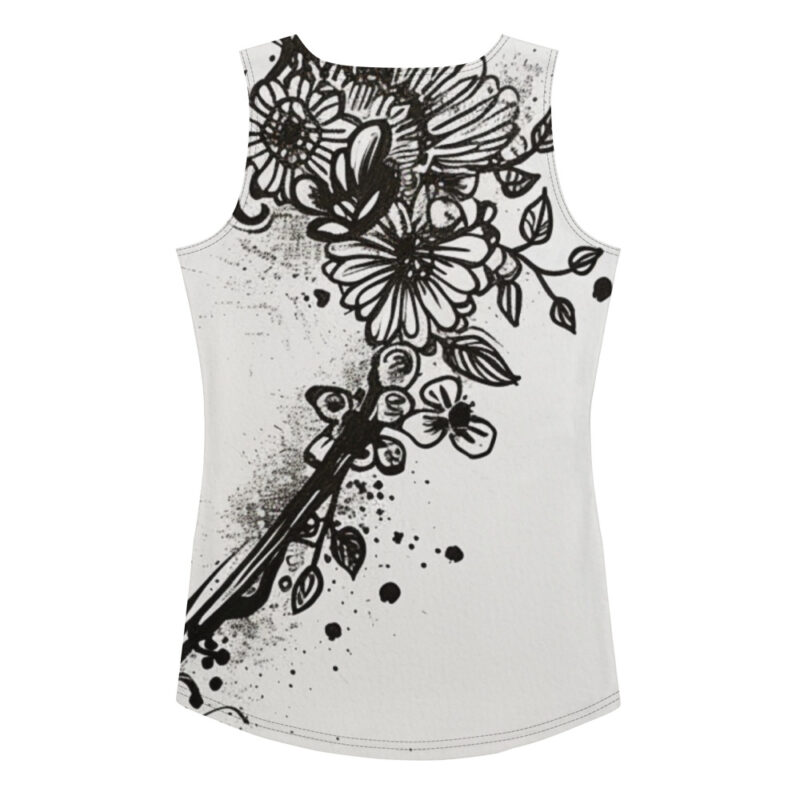 Floral Heart Doodle Tank Top – Breezy Monochrome Charm