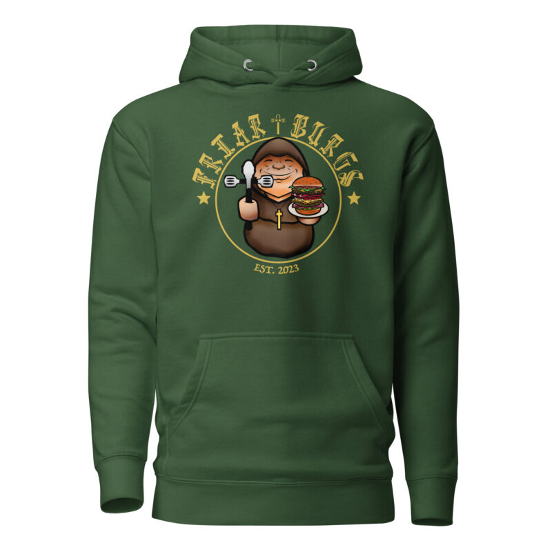 Friar Burgs EST. 2023 Front Logo Hoodie - Classic Monk & Burger Comfort Wear