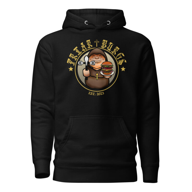 Friar Burgs EST. 2023 Hoodie - Classic Monk & Burger Logo Apparel